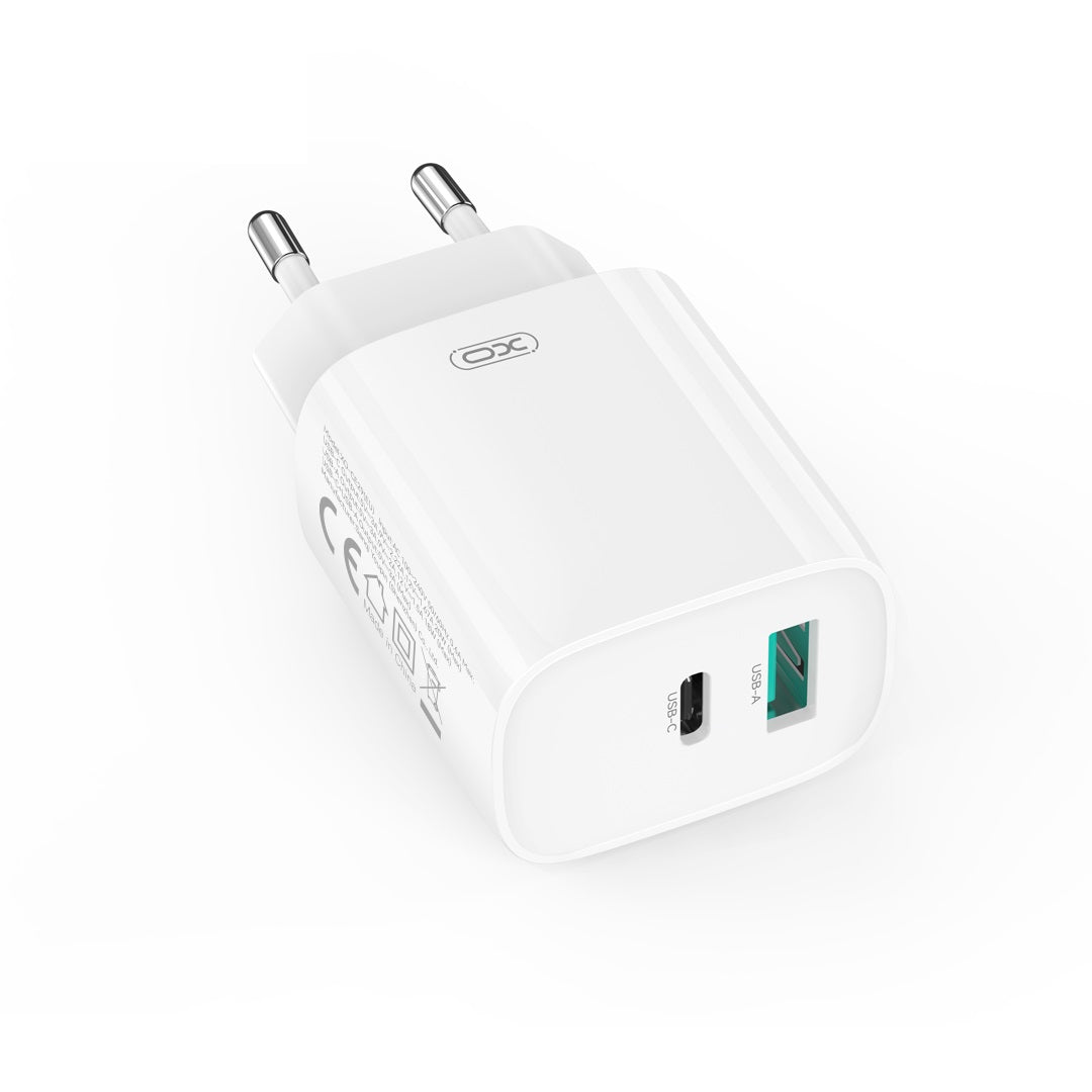 Punjač za mrežu sa USB-C kablom XO Design CE29, 20W, 3A, 1 x USB-A - 1 x USB-C, Beli