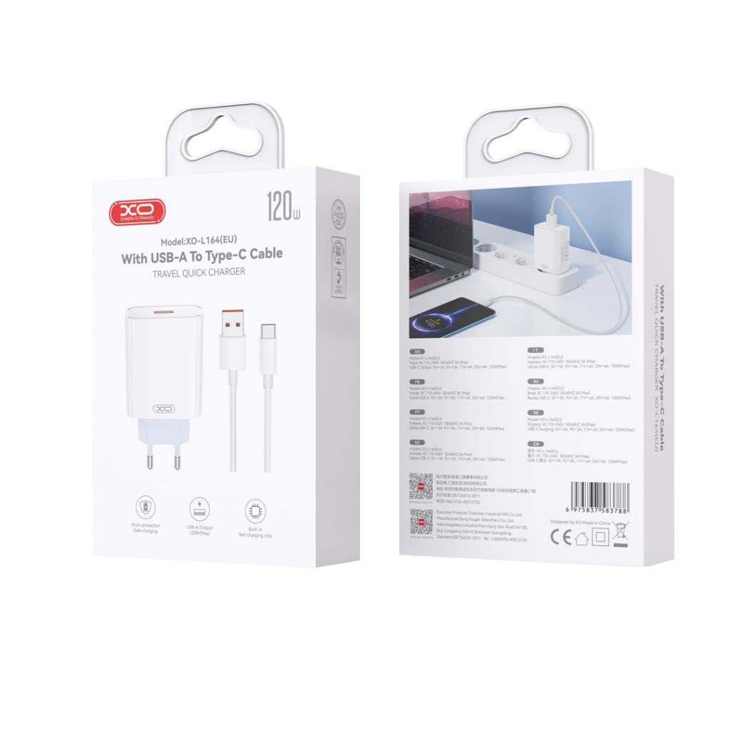 Punjač za mrežu sa USB-C kablom XO Design L164, 30W, 1 x USB-A, Bela