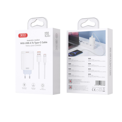 Punjač za mrežu sa USB-C kablom XO Design L164, 30W, 1 x USB-A, Bela