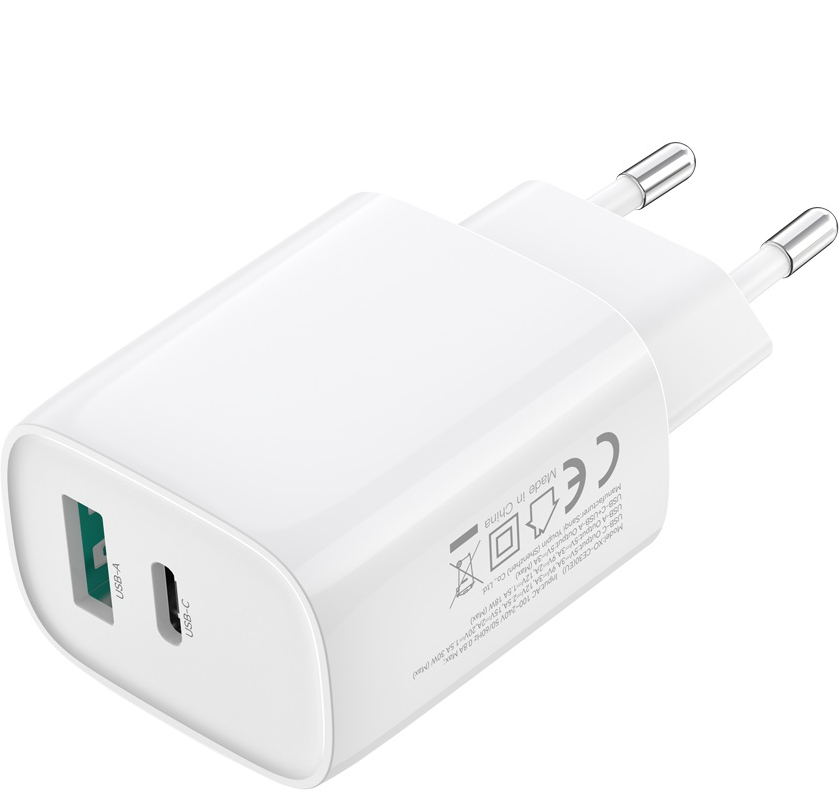 Punjač za mrežu sa Lightning kablom XO Design CE30, 30W, 3A, 1 x USB-A - 1 x USB-C, Beli