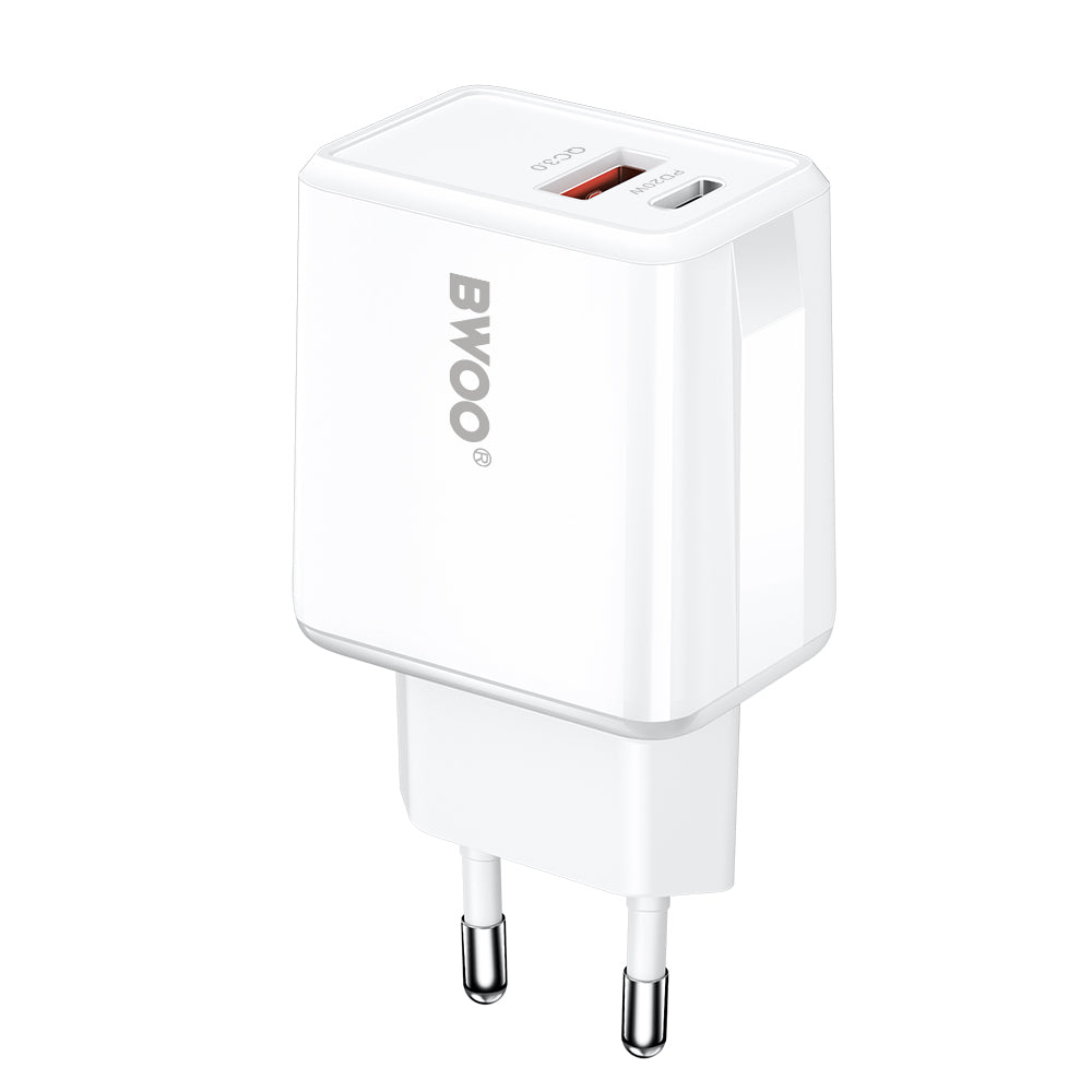 Punjač za mrežu sa Lightning kablom BWOO CDA182, 38W, 3A, 1 x USB-A - 1 x USB-C, Bela