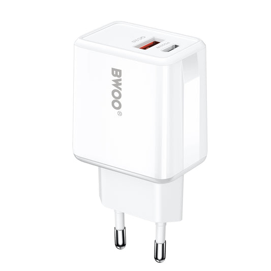 Punjač za mrežu sa Lightning kablom BWOO CDA182, 38W, 3A, 1 x USB-A - 1 x USB-C, Bela