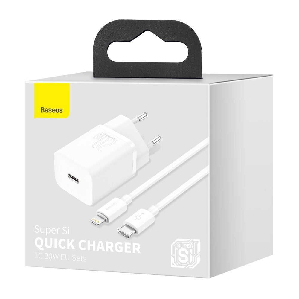 Punjač za mrežu sa Lightning kablom Baseus Super Si, 20W, 3A, 1 x USB-C, Beli TZCCSUP-B02