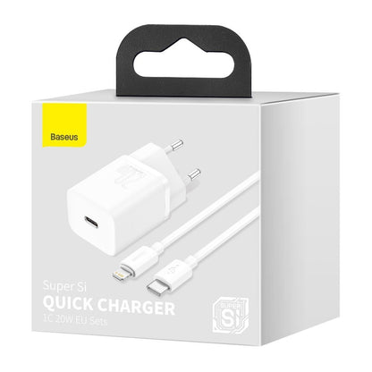 Punjač za mrežu sa Lightning kablom Baseus Super Si, 20W, 3A, 1 x USB-C, Beli TZCCSUP-B02
