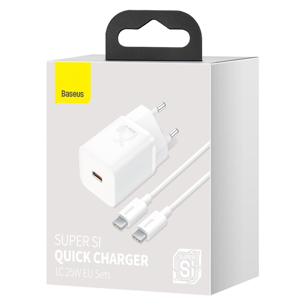 Punjač za mrežu sa USB-C kablom Baseus Super Si, 25W, 3A, 1 x USB-C, Beli TZCCSUP-L02