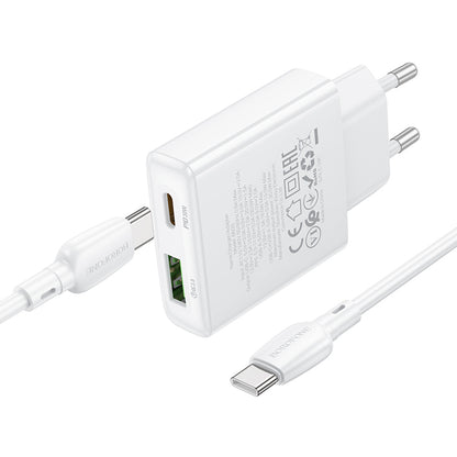 Punjač za mrežu sa USB-C kablom Borofone BN25 Wish, 30W, 3A, 1 x USB-A - 1 x USB-C, Beli