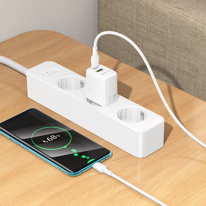 Punjač za mrežu sa USB-C kablom Borofone BN27 Fuente, 20W, 3A, 1 x USB-A - 1 x USB-C, Beli