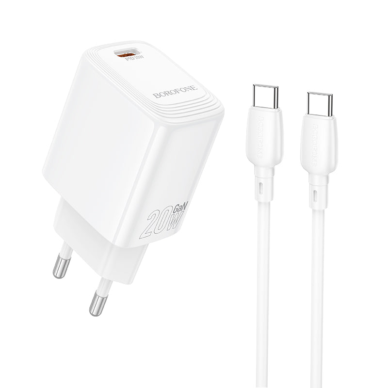 Punjač za mrežu sa USB-C kablom Borofone BN26 Fuente, 20W, 3A, 1 x USB-C, Bela