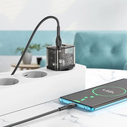 Punjač za mrežu sa USB-C kablom HOCO N34, 20W, 3A, 1 x USB-A - 1 x USB-C, Transparentan