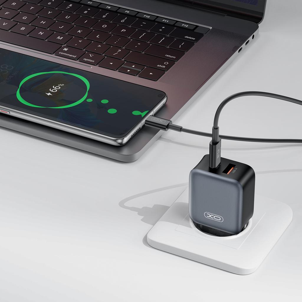 Punjač za mrežu sa USB-C kablom XO Design L154, 20W, 3A, 1 x USB-A - 1 x USB-C, Crni
