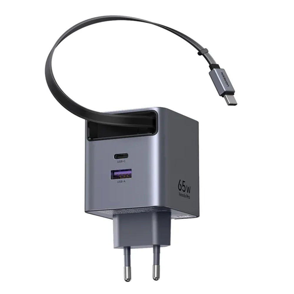 Punjač za mrežu sa USB-C kablom UGREEN X615, 65W, 3A, 1 x USB-A - 1 x USB-C, Sivi