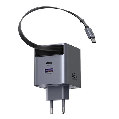 Punjač za mrežu sa USB-C kablom UGREEN X615, 65W, 3A, 1 x USB-A - 1 x USB-C, Sivi