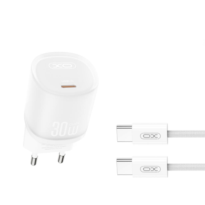 Punjač za mrežu sa USB-C kablom XO Design L150, 30W, 3A, 1 x USB-C, Bela