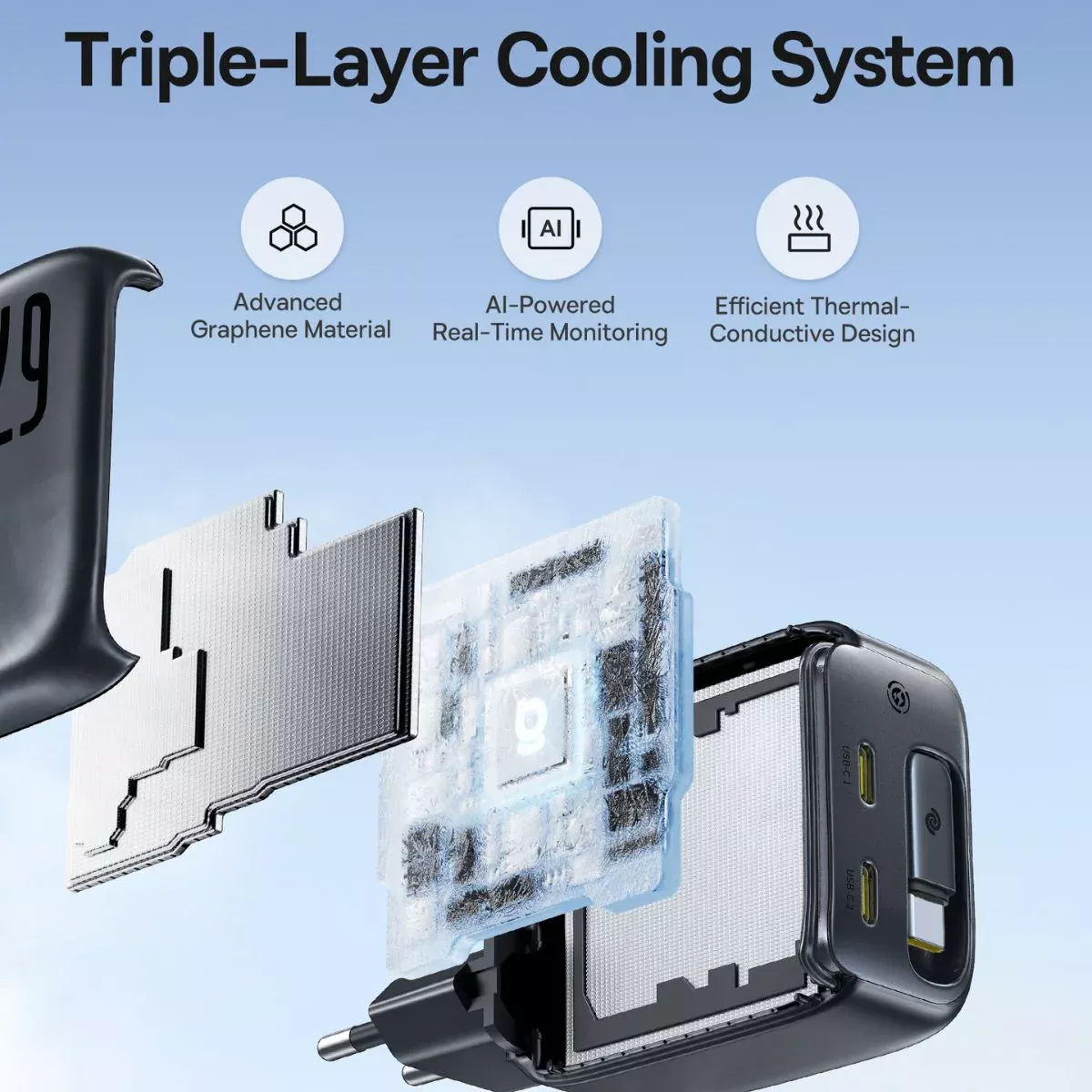 Punjač mreže sa USB-C kablom Baseus EnerCore CJ11, 67W, 3.35A, 2 x USB-C, Crni E0121E00