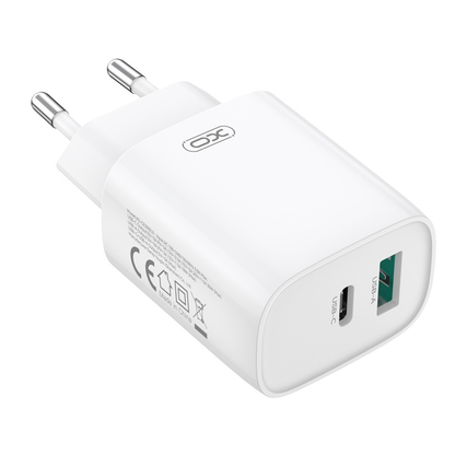 Punjač za mrežu sa Lightning kablom XO Design CE30, 30W, 3A, 1 x USB-A - 1 x USB-C, Beli