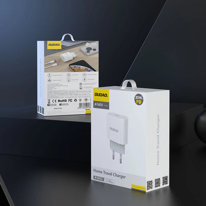 Punjač mreže sa USB-C kablom Dudao A14EUC, 20W, 3A, 1 x USB-C, Crni