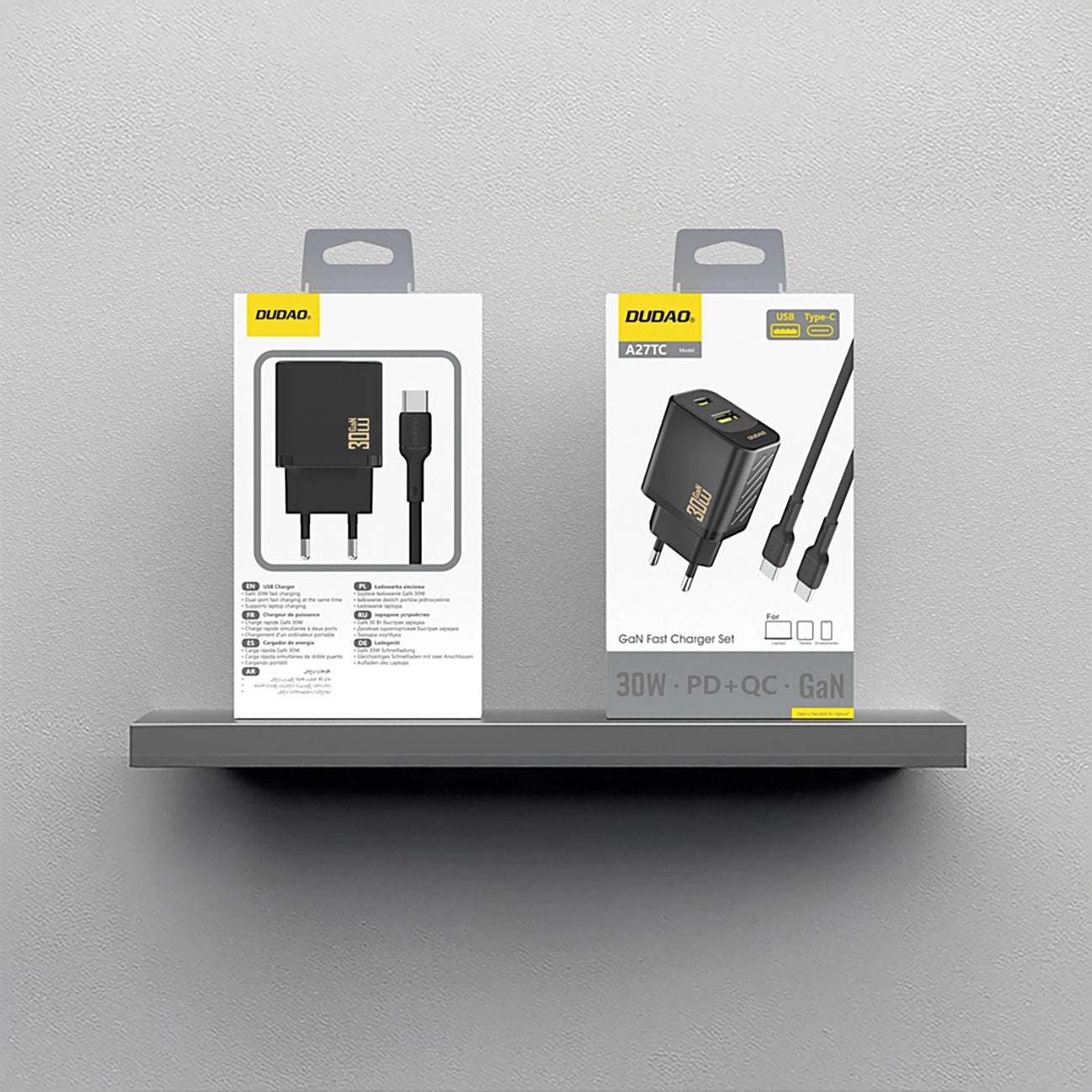 Punjač mreže sa USB-C kablom Dudao A27TCEU, 30W, 1 x USB-A - 1 x USB-C, Crni