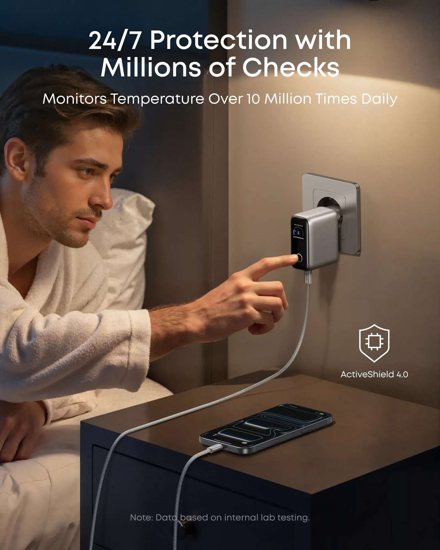 Punjač mreže sa USB-C kablom Anker Smart Display, 100W, 5A, 1 x USB-A - 2 x USB-C, Srebrni B121BG41