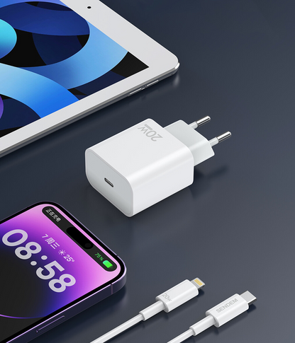 Punjač za mrežu sa USB-C kablom Sendem OG73, 20W, 3A, 1 x USB-C, Bela