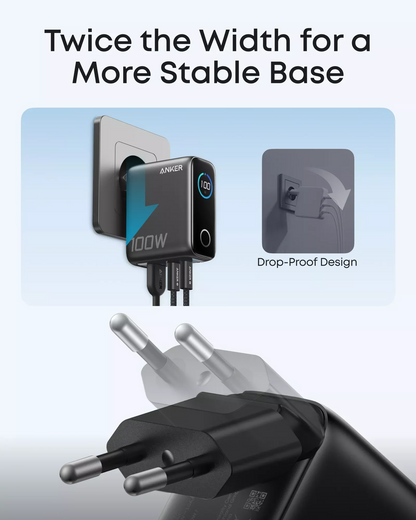 Punjač za mrežu sa USB-C kablom Anker Smart Display, 100W, 5A, 1 x USB-A - 2 x USB-C, Siva, Refabrikovan B121BGZ1
