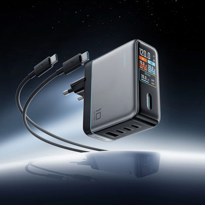 Punjač za mrežu sa USB-C kablom Cuktech AD1204U Display, 120W, 6A, 1 x USB-A - 2 x USB-C, Srebrni