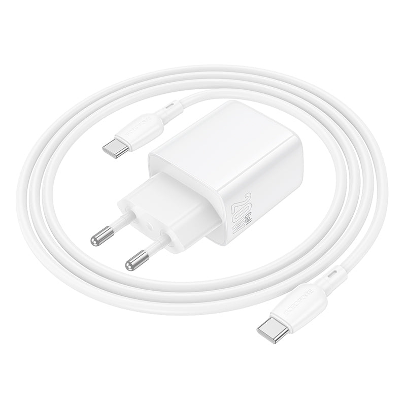 Punjač za mrežu sa USB-C kablom Borofone BN27 Fuente, 20W, 3A, 1 x USB-A - 1 x USB-C, Beli