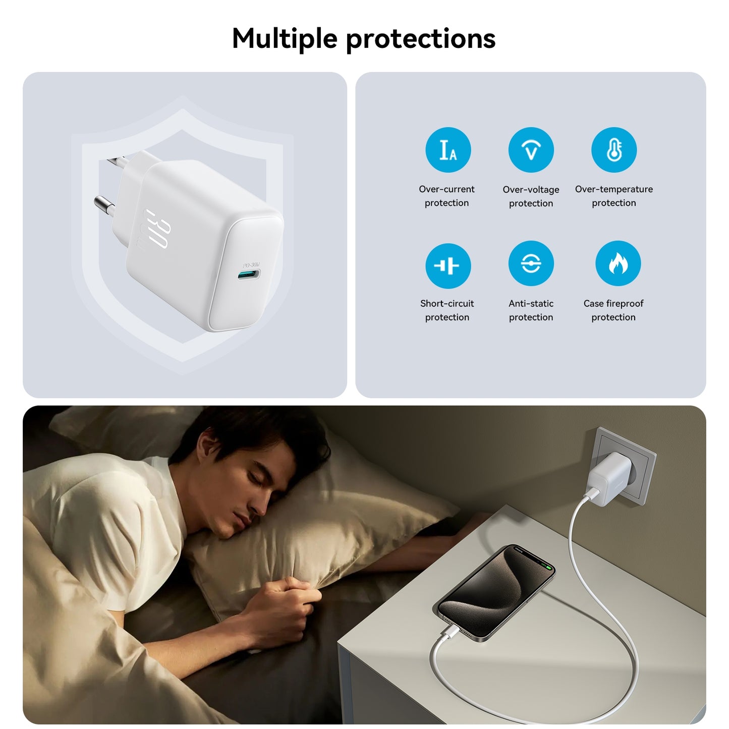 Punjač mreže sa USB-C kablom Joyroom JR-TCF24, 30W, 3A, 1 x USB-C, Bela