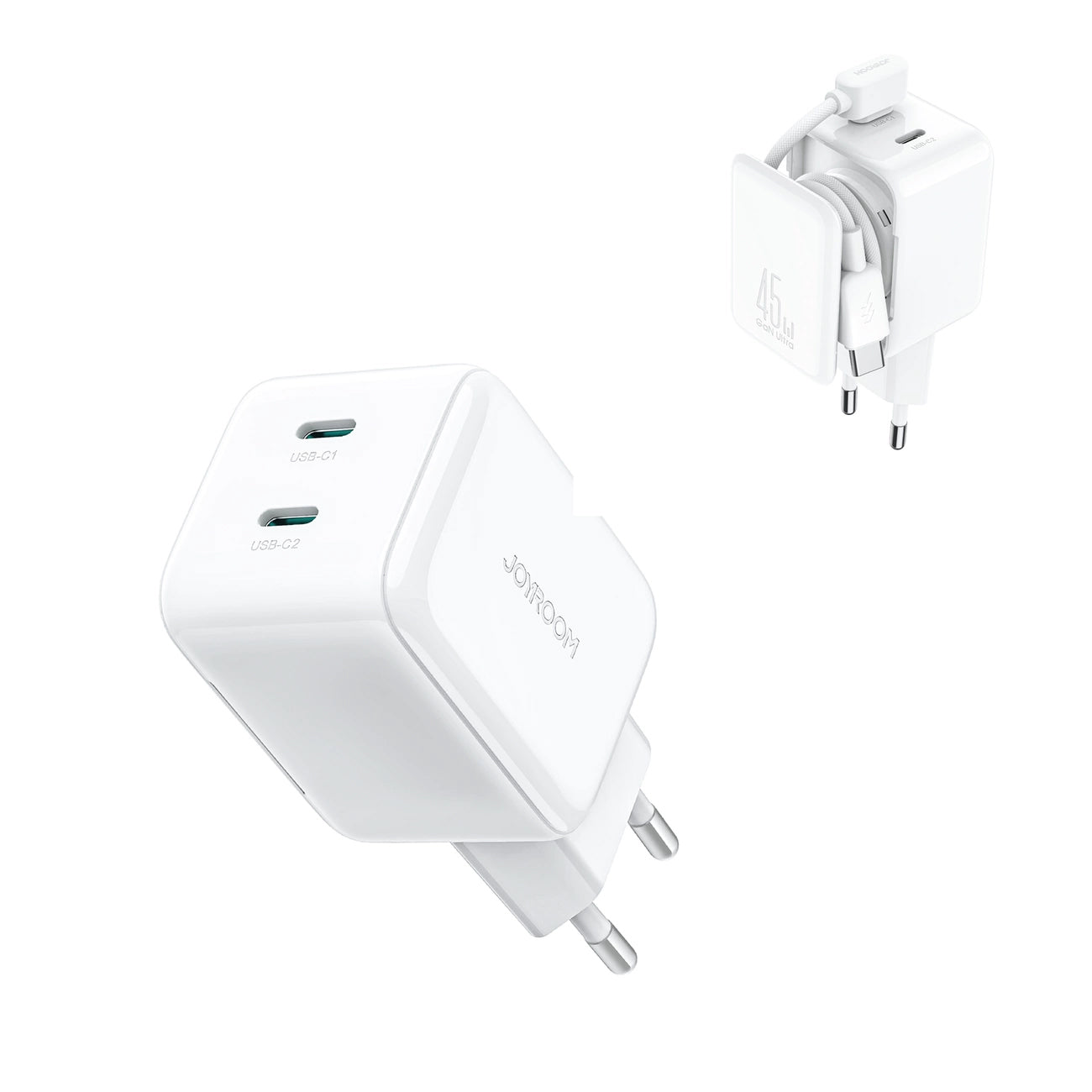 Punjač za mrežu sa USB-C kablom Joyroom JR-TCL05, 45W, 3A, 2 x USB-C, Bel