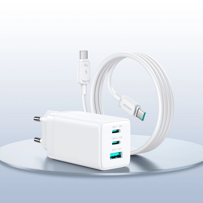 Punjač za mrežu sa USB-C kablom Joyroom JR-TG10, 65W, 3.25A, 1 x USB-A - 2 x USB-C, Bela