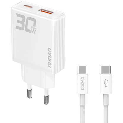 Dudao A30EUT USB-C Cable Network Charger, 30W, 3A, 1 x USB-A - 1 x USB-C, White 
