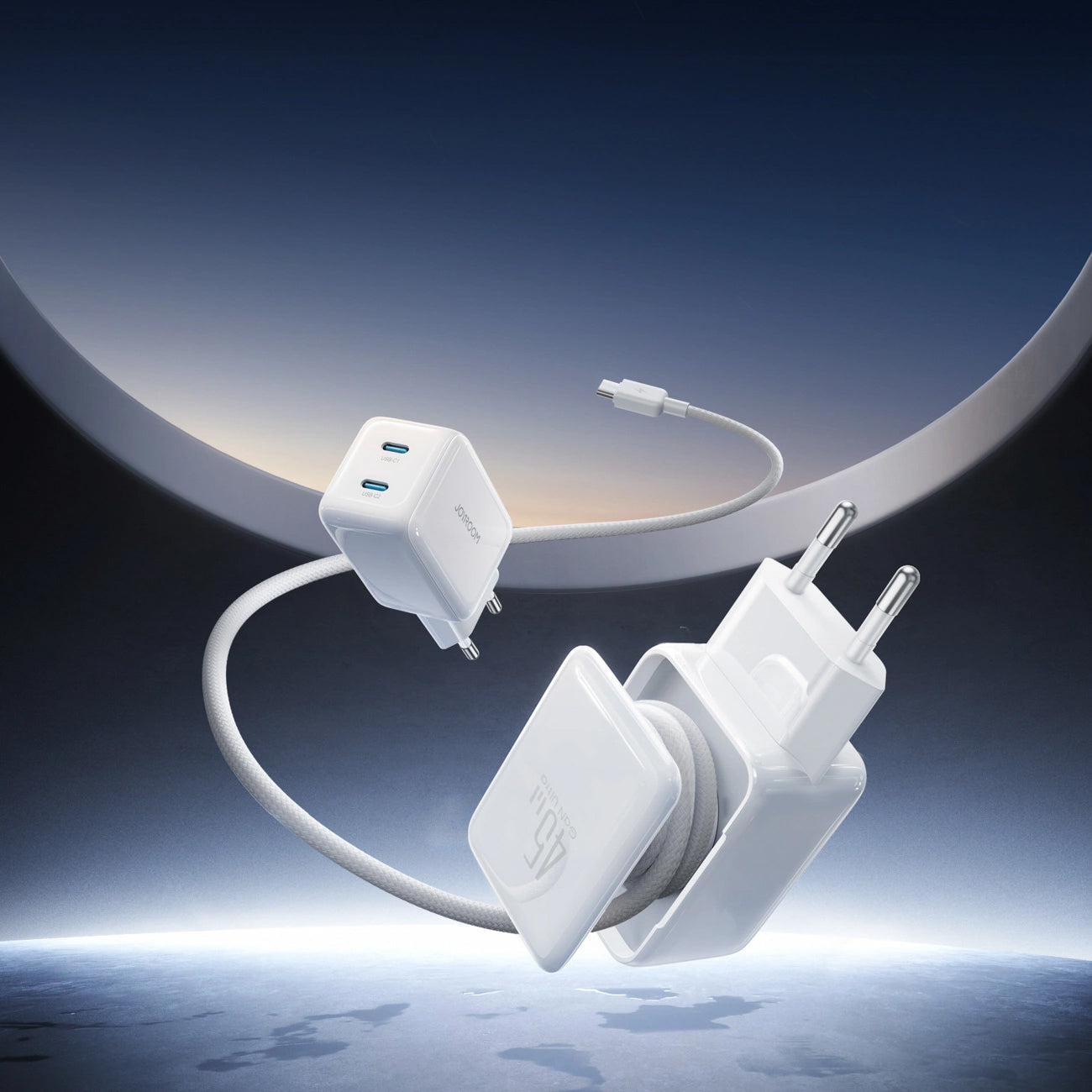 Punjač za mrežu sa USB-C kablom Joyroom JR-TCL05, 45W, 3A, 2 x USB-C, Bel