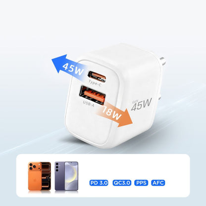 Punjač mreže sa USB-C kablom Tech-Protect NCA45W, 45W, 3A, 1 x USB-A - 1 x USB-C, Beli