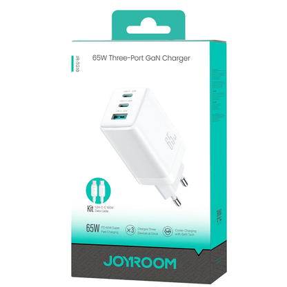 Punjač za mrežu sa USB-C kablom Joyroom JR-TG10, 65W, 3.25A, 1 x USB-A - 2 x USB-C, Bela