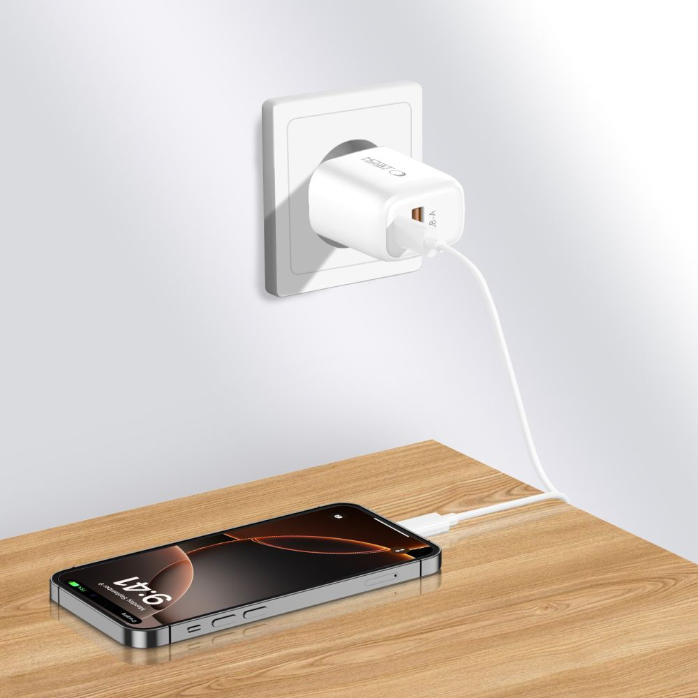 Punjač za mrežu sa USB-C kablom Tech-Protect NCA20, 20W, 3A, 1 x USB-A - 1 x USB-C, Bela