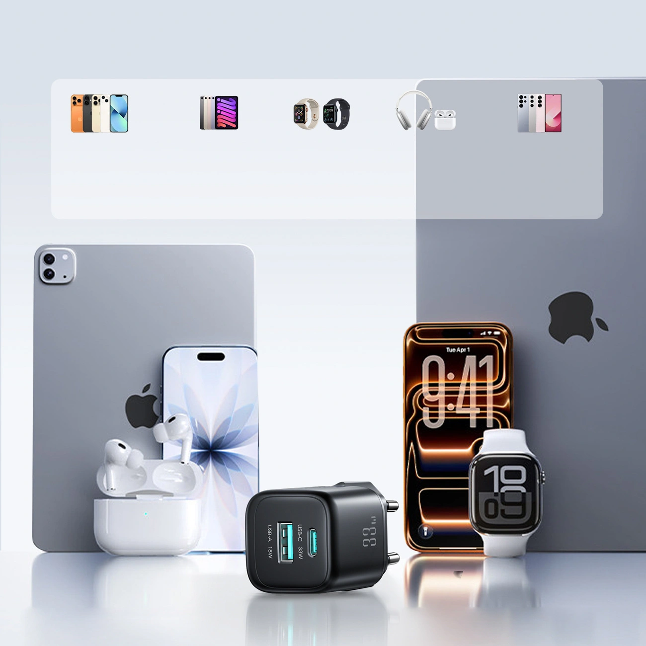 Punjač za mrežu sa USB-C kablom Joyroom JR-TG7, 33W, 3A, 1 x USB-A - 1 x USB-C, Crna