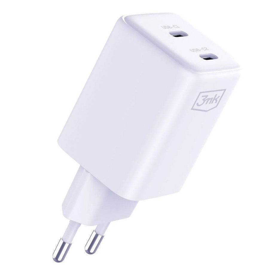 Network Charger with USB-C Cable 3MK HyperCharger, 45W, 3A, 2 x USB-C, White 