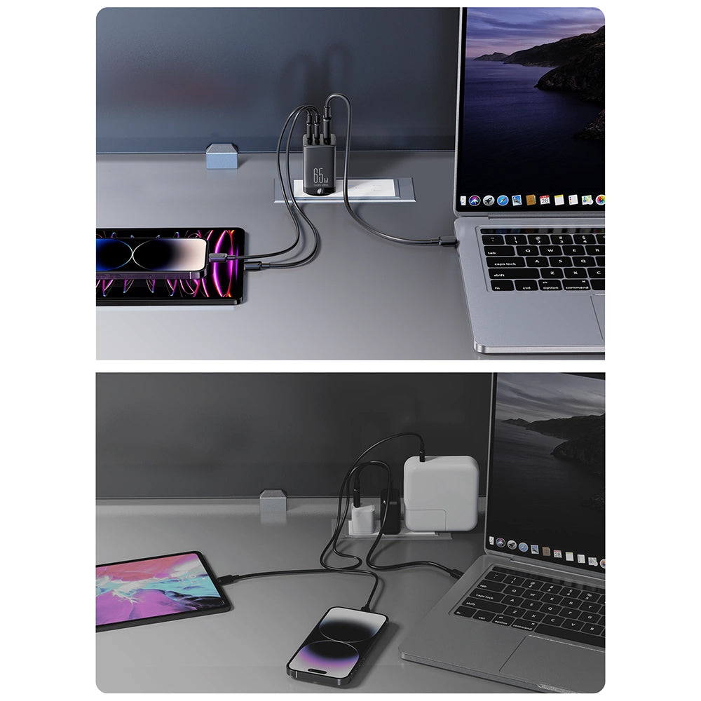 Punjač mreže sa USB-C kablom Joyroom TCG01, 65W, 3.25A, 1 x USB-A - 2 x USB-C, Crni