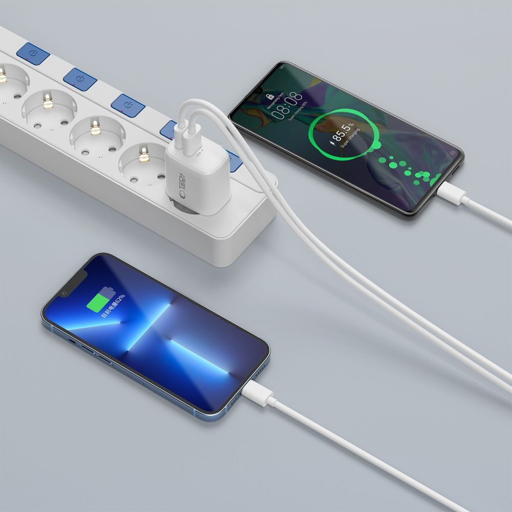 Punjač za mrežu sa USB-C kablom Tech-Protect NCA20, 20W, 3A, 1 x USB-A - 1 x USB-C, Bela