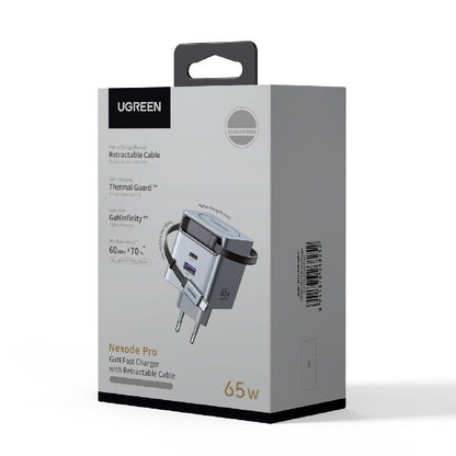 Punjač za mrežu sa USB-C kablom UGREEN X615, 65W, 3A, 1 x USB-A - 1 x USB-C, Sivi