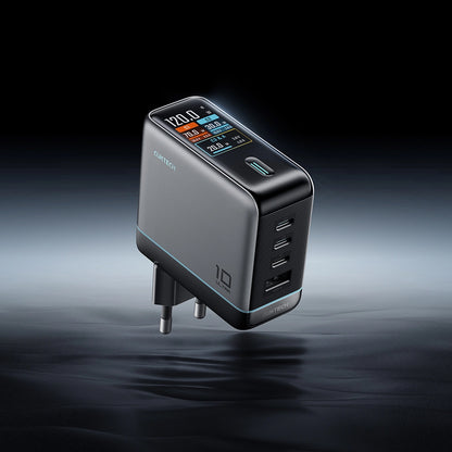 Punjač za mrežu sa USB-C kablom Cuktech AD1204U Display, 120W, 6A, 1 x USB-A - 2 x USB-C, Srebrni