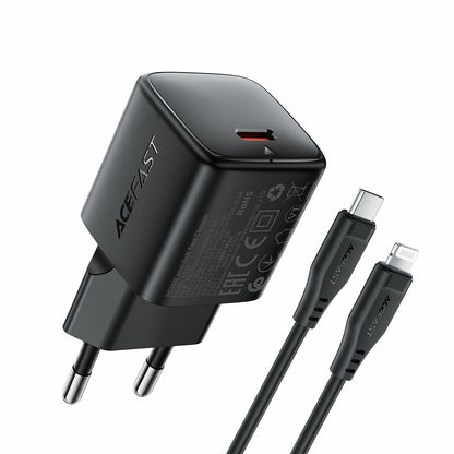 Punjač za mrežu sa Lightning kablom Acefast A118, 30W, 3A, 1 x USB-C, Crni