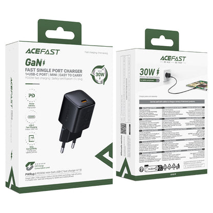 Punjač za mrežu sa Lightning kablom Acefast A118, 30W, 3A, 1 x USB-C, Crni