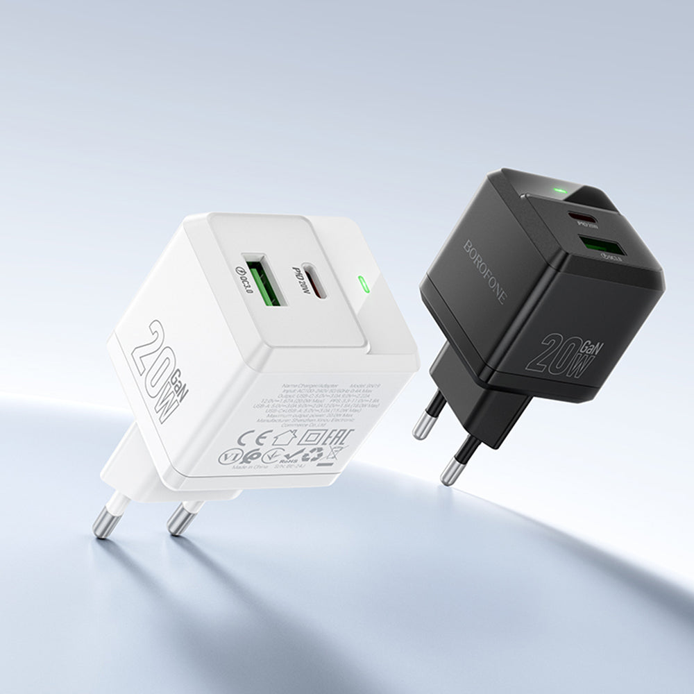 Punjač za mrežu sa Lightning kablom Borofone BN19 Intenso, 20W, 3A, 1 x USB-A - 1 x USB-C, Beli