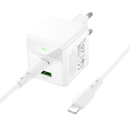 Punjač za mrežu sa Lightning kablom Borofone BN19 Intenso, 20W, 3A, 1 x USB-A - 1 x USB-C, Beli