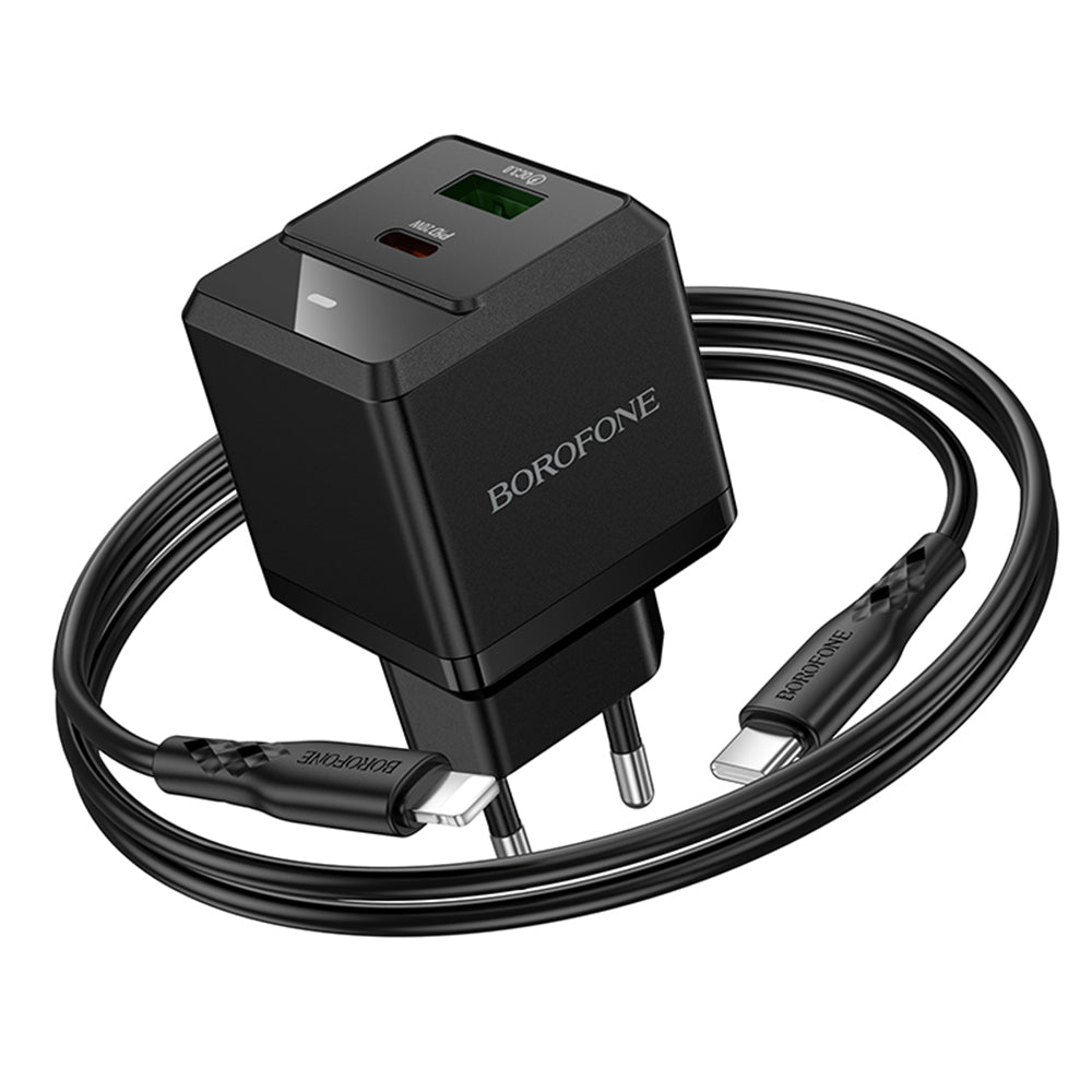 Punjač za mrežu sa Lightning kablom Borofone BN19 Intenso, 20W, 3A, 1 x USB-A - 1 x USB-C, Crni