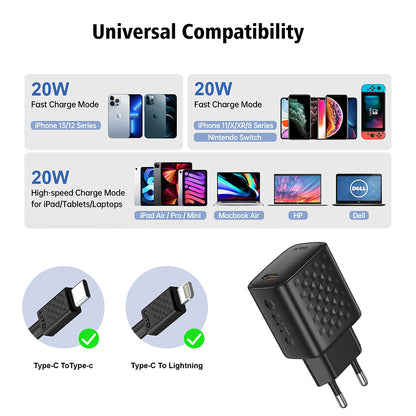 Punjač za mrežu sa Lightning kablom Lito LC13L, 20W, 3A, 1 x USB-C, Crni