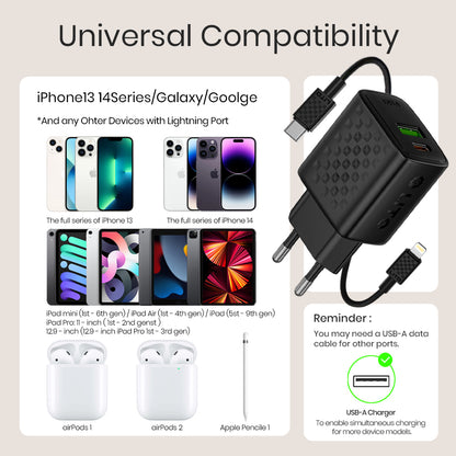 Punjač za mrežu sa Lightning kablom Lito LC15L, 20W, 3A, 1 x USB-A - 1 x USB-C, Crni