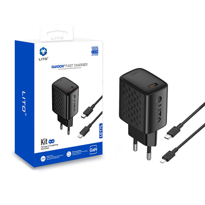 Punjač mreže sa Lightning kablom Lito LC17L, 30W, 3A, 1 x USB-C, Crni