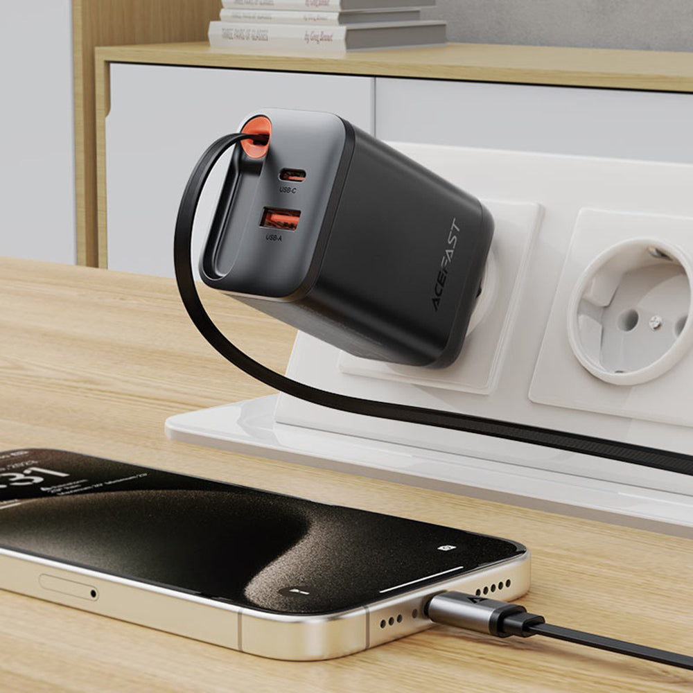 Punjač za mrežu sa USB-C kablom Acefast A111, 67W, 3A, 1 x USB-A - 1 x USB-C, Crni