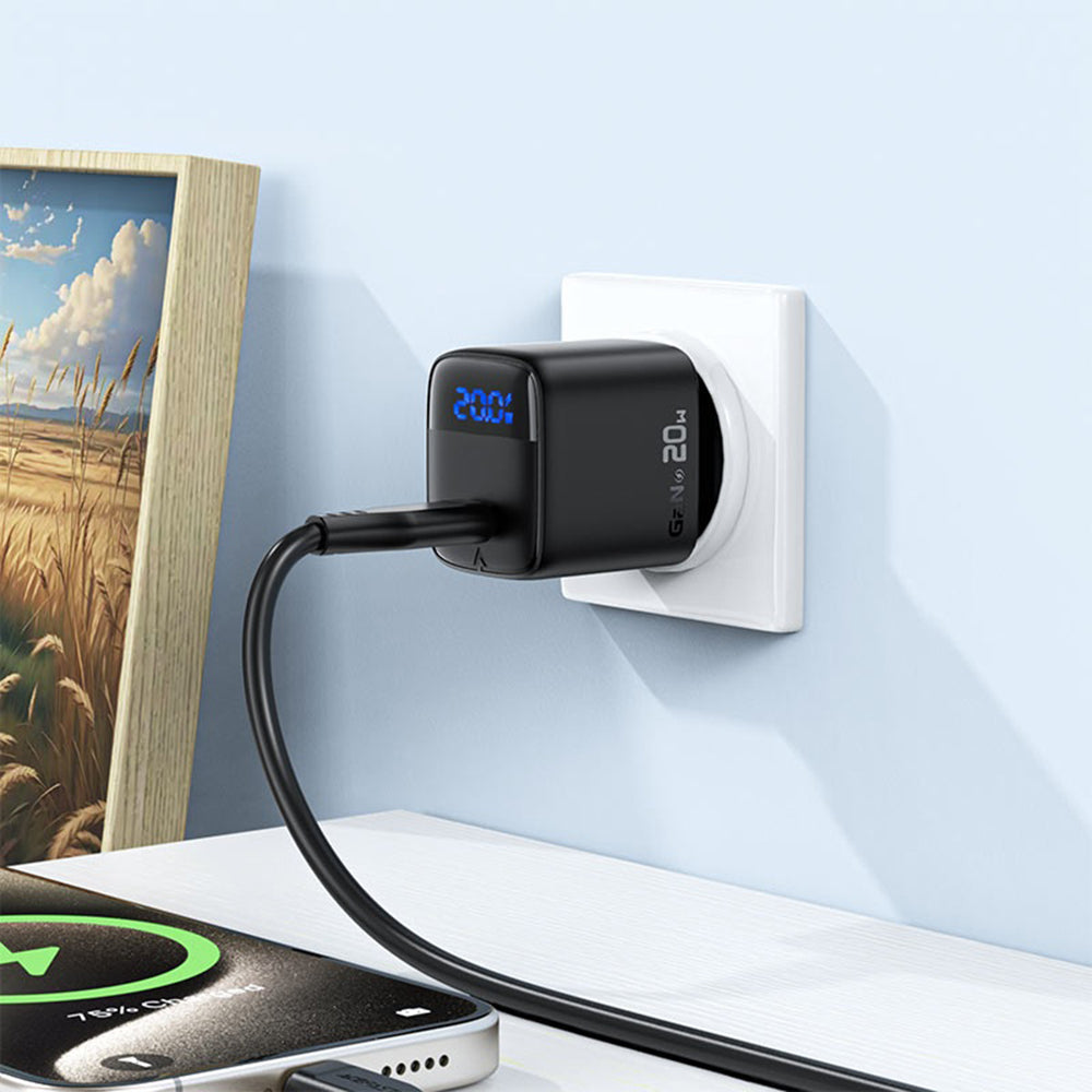 Punjač mreže sa USB-C kablom Acefast A113 Display, 20W, 3A, 1 x USB-C, Crni